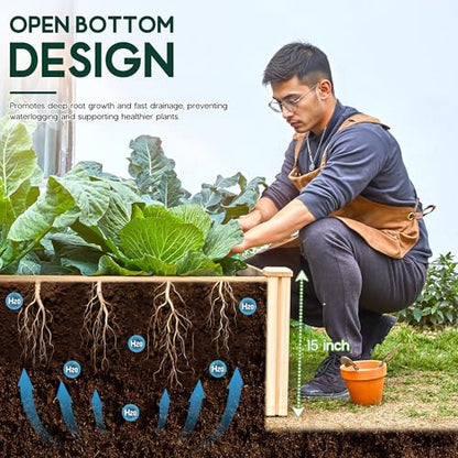 SPECRAFT 8x4 Ft Wood Raised Garden Bed, 15 Inch Deep Planter Box - size: 8x4 FT