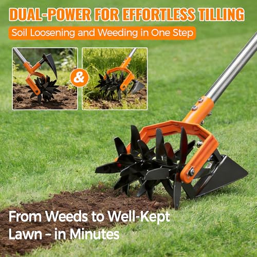 Manual Hand Tiller for Gardening, Rotary Cultivator with Tilling Blade