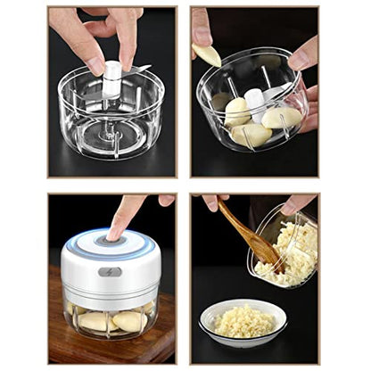 Electric Mini Garlic Chopper, 100ML Food Chopper Garlic Mincer USB - color: 100ML White