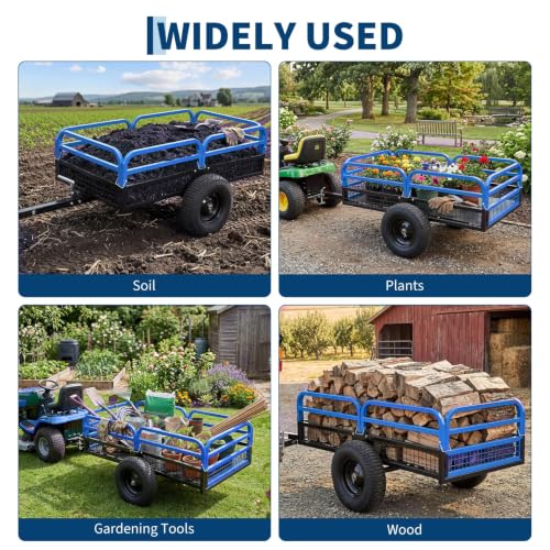 1500 Lbs Steel Dump Cart – 15 Cu ft, Tow Behind ATV/UTV - color: Blue