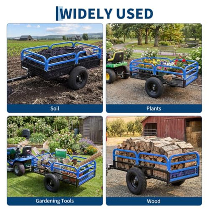 1500 Lbs Steel Dump Cart – 15 Cu ft, Tow Behind ATV/UTV - color: Blue