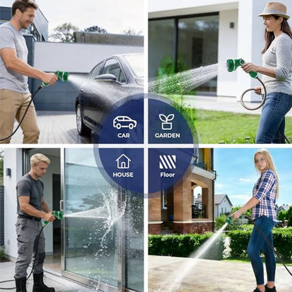 HugeDawn Garden Hose Nozzle with 7 Spray Patterns, Heavy Duty Metal Sprayer 30% Greater Water Flow for Watering, Car Wash, Outdoor Cleaning (Green) - color: Green