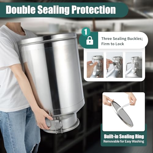 20-60L Stainless Steel Milk Can Wine Milk Bucket Wine Pail Bucket Milk Can Tote Jug with Sealed Lid Heavy Duty, with Independent Embedded Silicone Sealed Lid (60L) - size: 60L
