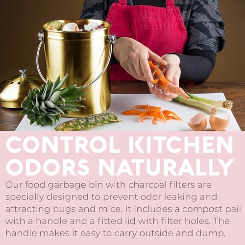 Epica Kitchen Compost Bin for Kicthen Countertops, 1.3 Galllon - Gold - color: Gold