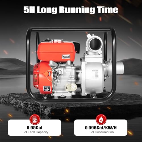 3 Inch Gasoline Engine Water Pump 7.5HP, 4-Stroke Gas Powered Water Pump with Water Pipe, 98.43ft Total Head, 26.25ft Suction, Trash pump for Farm Irrigation, Drainage (3 - Inches)