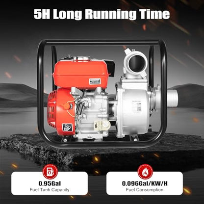 3 Inch Gasoline Engine Water Pump 7.5HP, 4-Stroke Gas Powered Water Pump with Water Pipe, 98.43ft Total Head, 26.25ft Suction, Trash pump for Farm Irrigation, Drainage (3 - Inches)