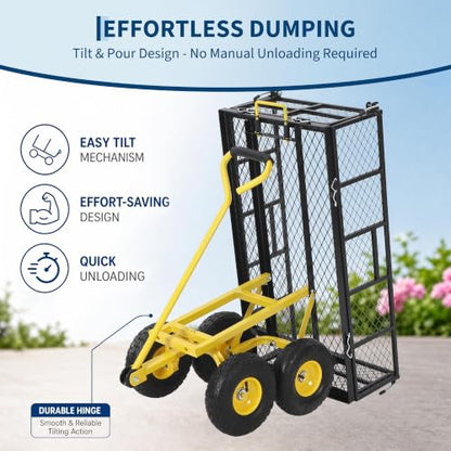 900 Lbs Steel Garden Dump Cart,Dump Wagon with Removable Sides - color: Black
