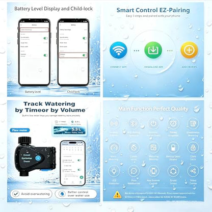 Garden Hose Irrigation Controller, App Controlled Water Timer with Rain Delay, Auto & Manual Watering, Waterproof Outdoor Sprinkler System, Black - color: Black