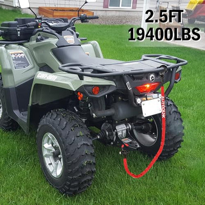 2.5FT UTV ATV Recovery Strap 19400LBS with Winch Hook and D-Ring Shackle, Synthetic Tow Rope Premium Mudding Accessories - size: 2ft