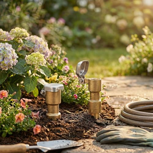 QWORK 2 Sets G3/4 BSP Brass Quick Coupler Valves – Compatible Keys for Lawn, Garden & Irrigation Systems - size: 3/4 inch