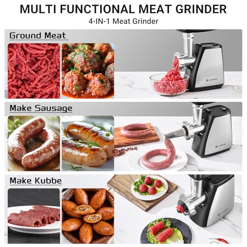 AAOBOSI Meat Grinder Electric, [2800W Max] Meat Grinder, Cheese Grater, Sausage Maker & Kibbe Kit for Home Use - color: Silver+Black