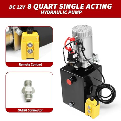 Nakkaa 12V DC 8 Quart Single Acting Hydraulic Pump Hydraulic Power Unit - size: 8 Quart Single