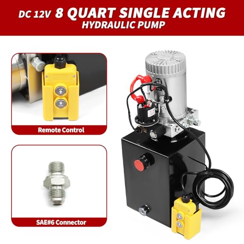 Nakkaa 12V DC 8 Quart Single Acting Hydraulic Pump Hydraulic Power Unit - size: 8 Quart Single