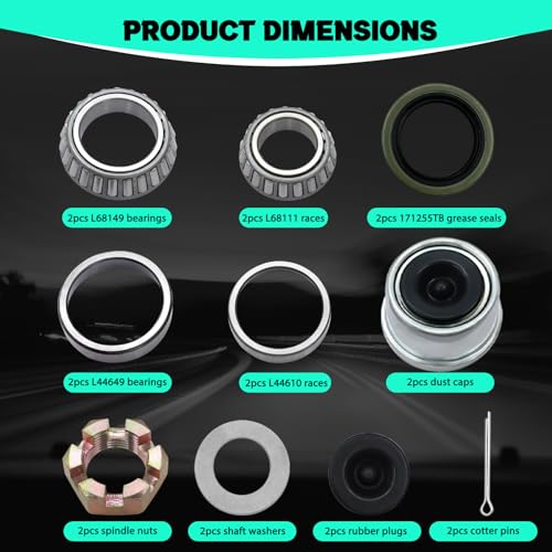 2 Sets 3500lb Trailer Bearing Kit L68149 L44649 Trailer Axle Kit,Boat Trailer Bearing Kit 171255TB Seal Fits for 1-3/8'' to 1-1/16'' Trailer Wheel Bearings 1.98" Dust Caps and Rubber Plugs Cotter Pins - color: l68149-2Sets