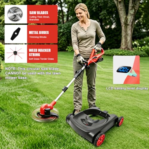 4-in-1 Cordless Lawn Mower, Weed Eater and Edger Combo with 2x4.0Ah Battery