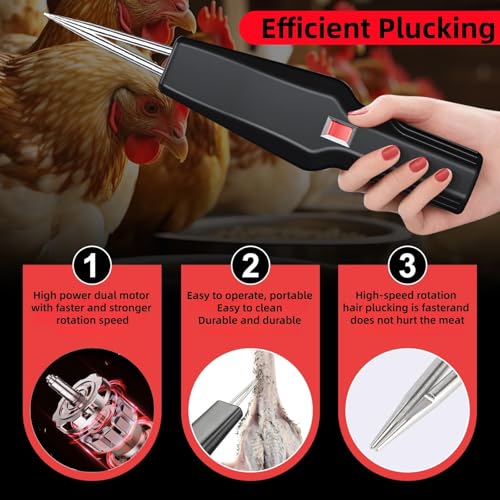Handheld Chicken Plucker, Electric Quick Chicken Poultry Feather Plucking Device Portable Rechargeable Waterproof Feather Puller for Chickens Ducks Geese and Turkeys