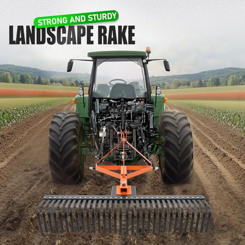 KUAFU 60 in Landscape Rake Compatible with Category-1 Tractor 3 Point - style: Orange