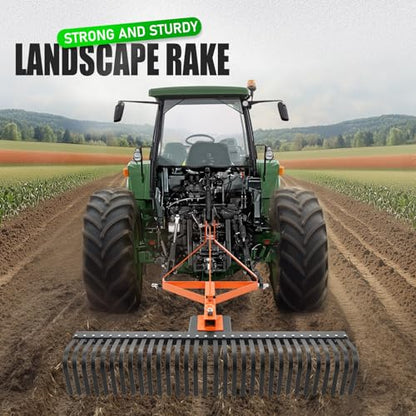 KUAFU 60 in Landscape Rake Compatible with Category-1 Tractor 3 Point - style: Orange