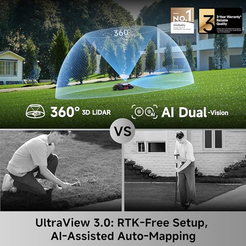 MOVA LiDAX Ultra 2000 AWD Robot Lawn Mower Wire Free RTK Free for up to 0.5 Acre*Dual Maps, 360° 3D LiDAR & AI Dual Vision Mapping, Robotic Mower with 4G, for 80% Slopes, Cutting Height 1.2”–3.9“ - color: 2000 AWD: Mows up to 0.5acre