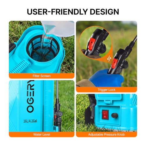 OGERY Battery Powered Backpack Sprayer 4 Gallon - color: Blue