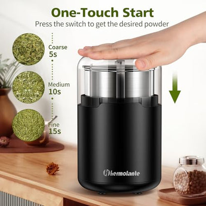 Hermolante Herb Grinder, Electric Spice Grinder, Press-Down Lid Starts - color: Black