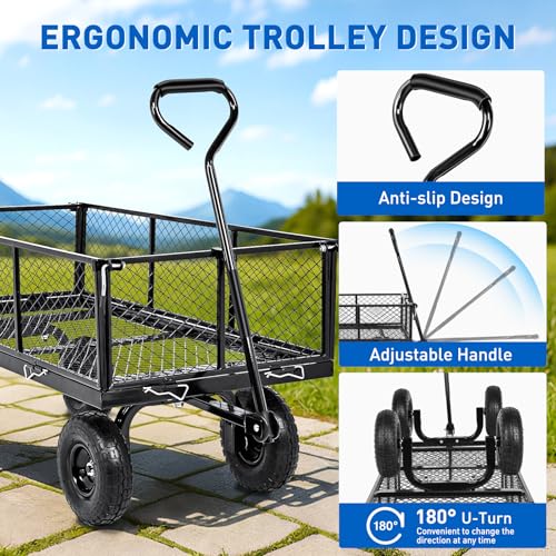 Yesker Steel Garden Carts - 1100lbs Dump Wagon with All Terrain Inflatable Wheels for Yard Lawn Farms Gardening - Heavy Duty Utility Outdoor Hauling Wheelbarrow - size: Steel 1100Lbs
