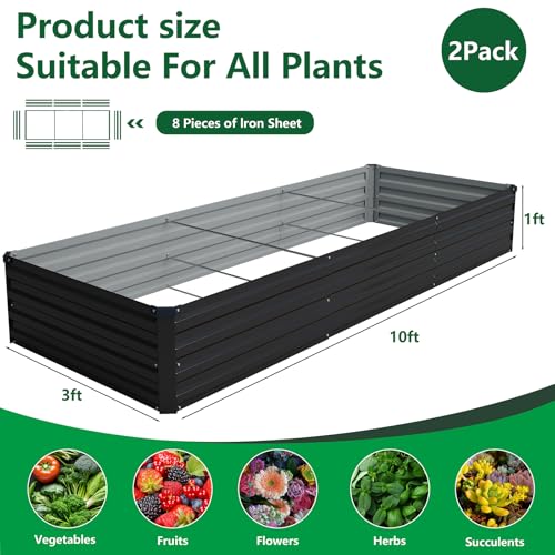 Vengarus 2PCS 10x3x1ft Galvanized Raised Garden Beds Kit,Planter Box Black - color: Black, size: 10x3x1FT(2PCS)