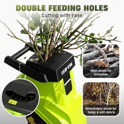15-Amp Electric Wood Chipper with 45L Collection Bag and Push Stick