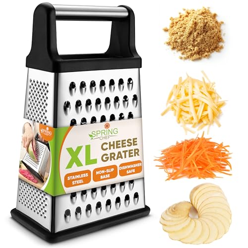 Spring Chef Stainless Steel XL Cheese Grater for Kitchen, Black - color: Black
