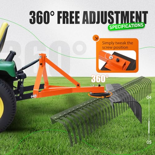 KUAFU 60 in Landscape Rake Compatible with Category-1 Tractor 3 Point - style: Orange