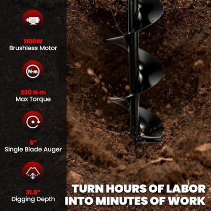 NEWTRY Cordless Earth Auger, 1100W Post Hole Digger, 200-650RPM