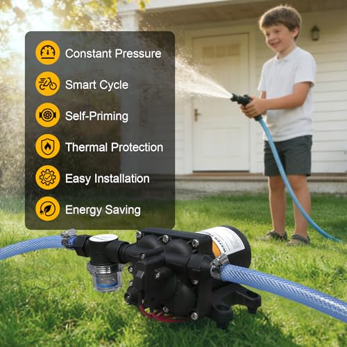 12V RV Water Pump, 5.0 GPM 55 PSI Diaphragm Pump, 12Volt Quiet Fresh Water Pump with Pressure Switch, Self Priming Pressure Pumps for RV Camper Boat Marine Food Truck - size: 5.0 GPM - 55 PSI