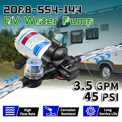 12V Fresh Water Pump,2088-403-144/2088-554-144 Diaphragm RV Pump,45 PSI 3.5 Gallons Per Minute RV Water Pump with 1/2MNPT Connection for Agricultural Spraying RV Marine Yacht - color: Silver1