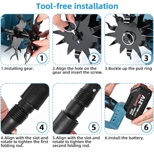 21v Cordless Tiller Cultivator with 4.0 Ah Battery and Charger