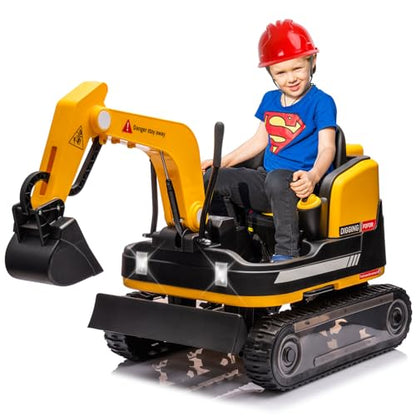 JOYLDIAS 360 Degree Rotating Ride On Excavator and Bulldozer - color: Yellow