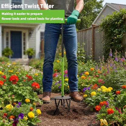 Hand Tiller Cultivator, Manual Twist Tiller with Sharp Arrow Tines