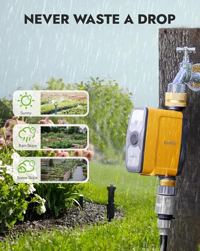 RAINPOINT WiFi Water Timer with WiFi Soil Moisture Sensor, WiFi Hose Timer for Lawn,WiFi Sprinkler Controller via APP/Voice Control,Automatic Watering System