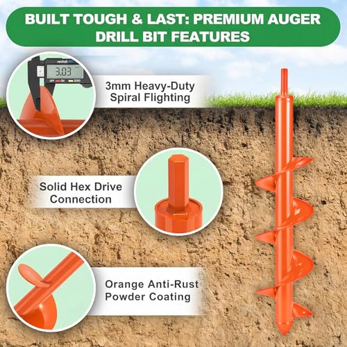 4 x 16'' Heavy Duty Auger Drill Bit for Planting (Orange) - color: Orange