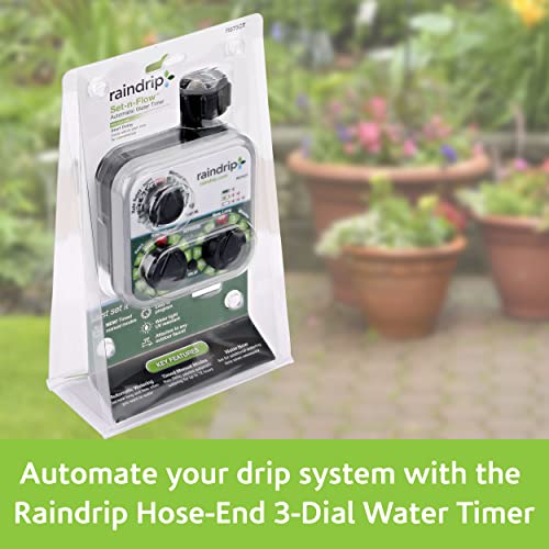 Raindrip R675CT Analog 3-Dial Water, Sprinkler Timer with Rain Delay for Drip Irrigation, Garden, Self-Watering - style: Analog