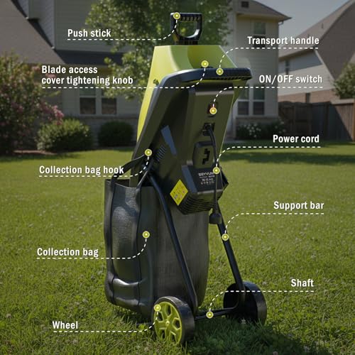 Wood Chipper 15-Amp 1.57" Cutting Diameter, Electric Wood Chipper&Shredder