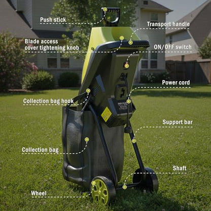 Wood Chipper 15-Amp 1.57" Cutting Diameter, Electric Wood Chipper&Shredder