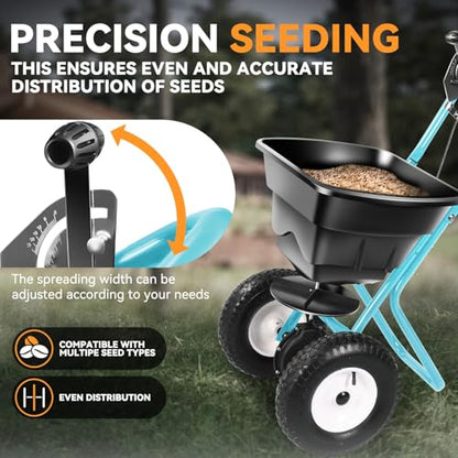 Auto Dynasty 80Lbs Walk-Behind Broadcast Spreader for Ice Melt/Seed, Blue - color: Blue