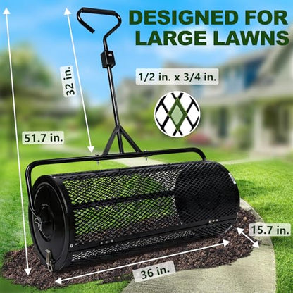 TEMFAR Compost Spreader 36 Inch Push/Tow Peat Moss Spreader - size: 36 Inch