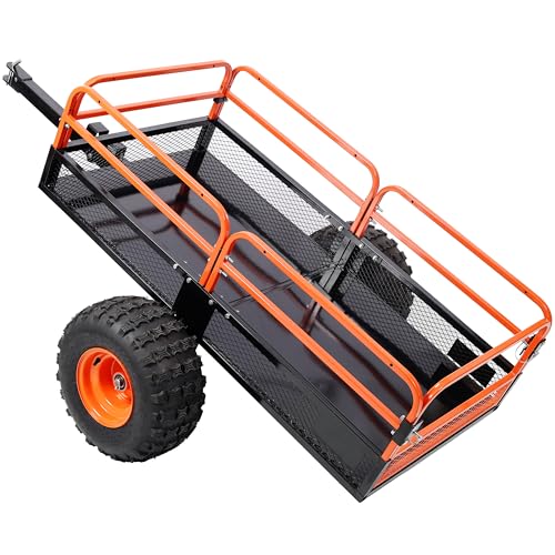 Heavy-Duty Dump Cart 1500 Lbs Capacity, Solid Steel Bed Tow-Behind Hauler for ATV, UTV, Tractor, Lawn Mower