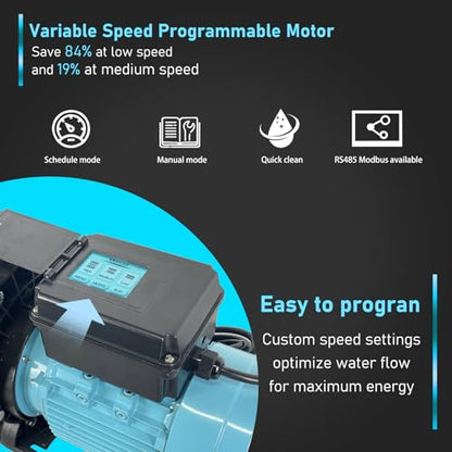 Variable 3-Speed Pool Pump 230V 1.5HP 5880GPH Programmable Pump - color: Blue