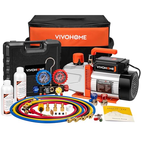 VIVOHOME VG Series 3/4 HP 7.2CFM 2 Stage AC Vacuum Pump and 4 Way Gauge Set - size: 7.2CFM