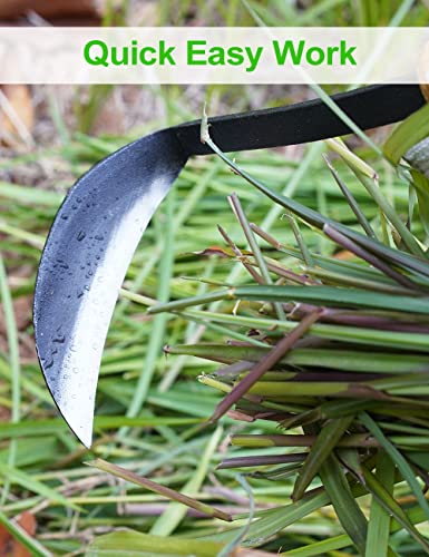 TOYPOPOR Japanese Weeding Sickle Hoe, 11" Gardening Hand Weeder Nejiri Kama Blade Tool Digging Cutting Weed Remover, High-Carbon Steel One-Piece Molding with Wood Handle, Very Sharp Edge Quick Work - color: 11 inch Hand Sickle