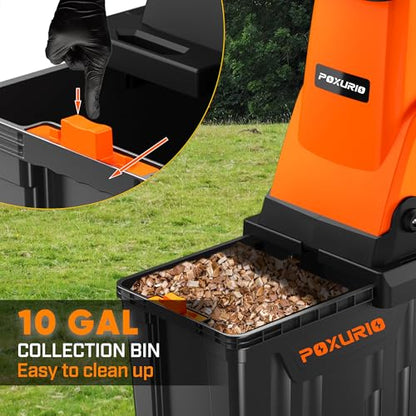 15-Amp Wood Chipper Shredder, 50L Collecting Bin, High Efficiency Electric Mulcher Shredding Machine with 25:1 Reduction Ratio, 1.8In Cutting Diameter, Large Portable Wheels for Yard Cleanup, Orange - color: Tangerine