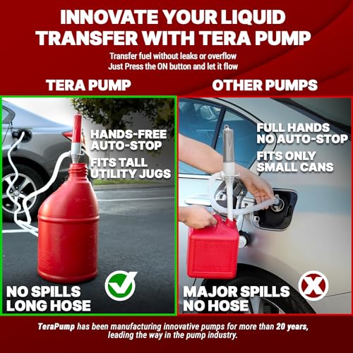 TERA PUMP Automatic Battery Powered Liquid Transfer Pump w/Auto Stop - style: Nozzle w/ Auto Stop & 10FT Extra Long Hose