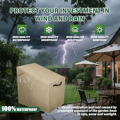 Garden Hose Reel Cart Cover,Waterproof, Dustproof and Sun-Proof Protect Your Garden Hose Reel Cart and prolong its Life(28"W x36"D x 36"H) - color: Khaki - Four Wheels Hose Reel Cart Cover, size: 0-300FT